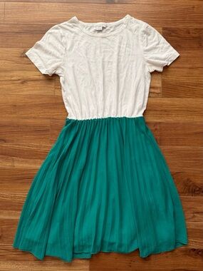 Twik Simons Colorblock Pleated Skirt Dress - White/Green, Size Small (P/S)